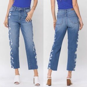 NWT Judy Blue Cheyenne Distressed High Rise Crop Straight Leg Jeans